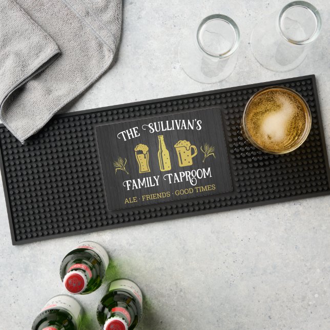 Family Taproom Personalized Home Bar Rustic Black Bar Mat (Insitu (Bar 1))