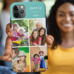 Family Teal 4 Photo Collage Custom iPhone 11 Pro Max Case<br><div class="desc">Create your own custom Phone case for iphone 11 pro max and many other models. The design features a grid style photo collage with 4 of your favorite photos, your name and the word "family". The photo template is set up ready for you to add your photos, working clockwise from...</div>