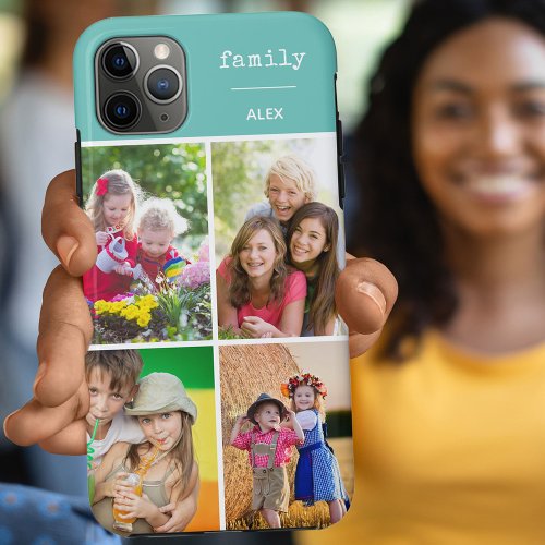 Family Teal 4 Photo Collage Custom iPhone 11 Pro Max Case