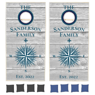 Family Teal Turquoise Blue compass Nautical Cornhole Set