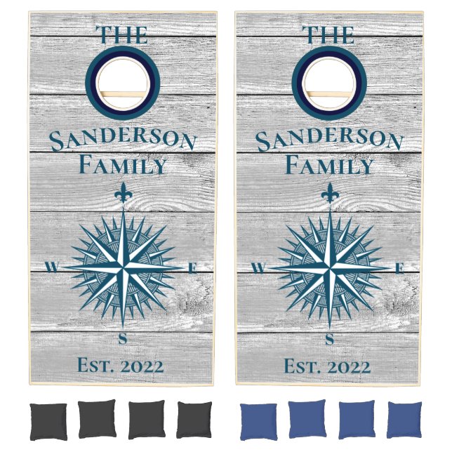 Family Teal Turquoise Blue compass Nautical Cornhole Set (Set)