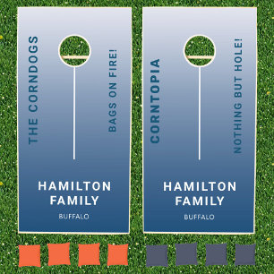 Family Team Name Motto Fun Blue Cornhole Set