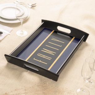 FAMILY Text Formal Navy Golden Brown Black Stripes Serving Tray