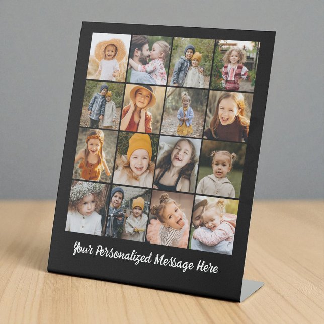 Family Text Modern Customized 16 Photo Collage  Pedestal Sign (Creator Uploaded)