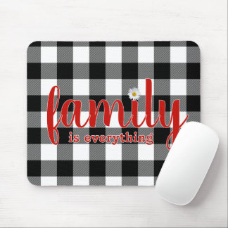 Family Text On Buffalo Plaid Mouse Pad