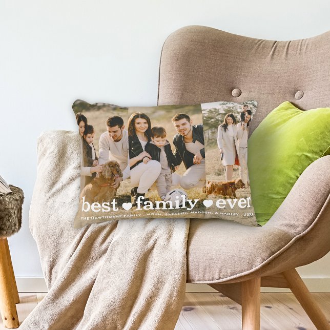 Family Text Overlay Best Family Ever Photo Collage Accent Pillow (Creator Uploaded)
