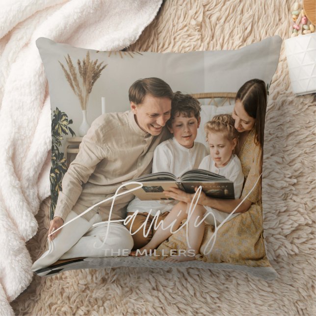 Family Text overlay boho classy cozy Throw Pillow (Blanket)
