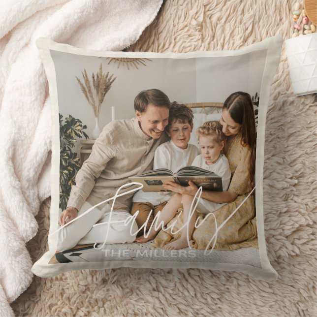 Family Text overlay boho classy Throw Pillow (Blanket)