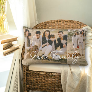 Family Text Overlay Photo Collage Script Lumbar Pillow