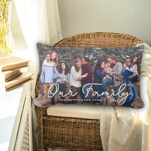Family Text Overlay Photo Script Typography Lumbar Pillow