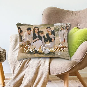Family Text Overlay Script Photo Collage Accent Pillow