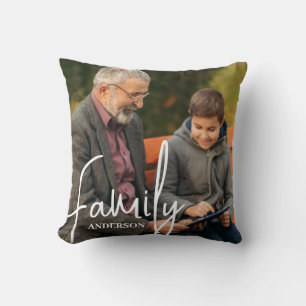 Family Text Overlay with Two Photos Throw Pillow