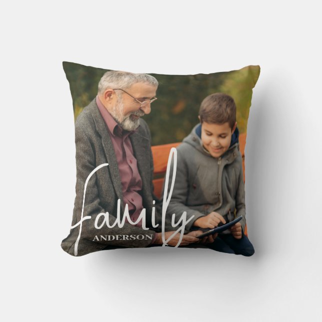 Family Text Overlay with Two Photos  Throw Pillow (Front)