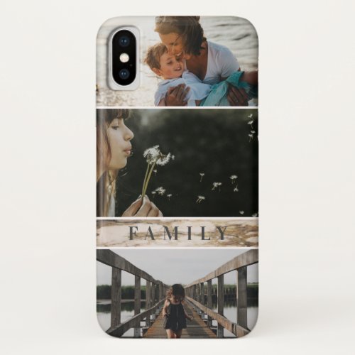 Family Text White Marble Custom 3 Photo Collage iPhone XS Case