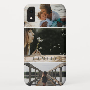 Family Text White Marble Custom 3 Photo Collage iPhone XR Case