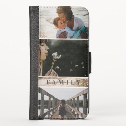 Family Text White Marble Custom 3 Photo Collage iPhone XS Wallet Case