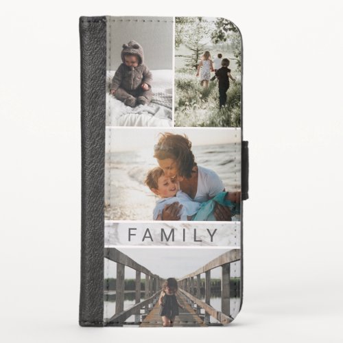 Family Text White Marble Custom 4 Photo Collage iPhone XS Wallet Case