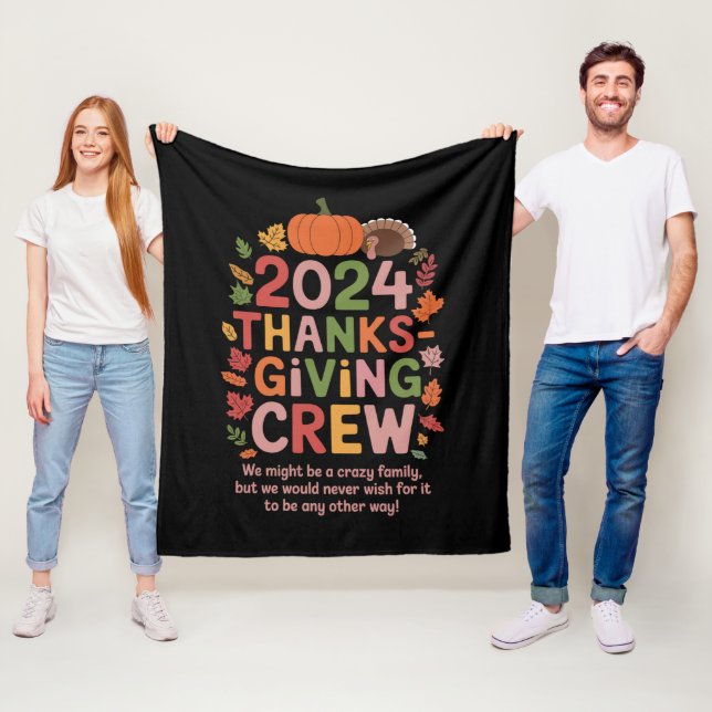 Family Thanksgiving 2024 Crew Turkey Matching Fleece Blanket (In Situ)