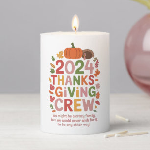 Family Thanksgiving 2024 Crew Turkey Matching Pillar Candle