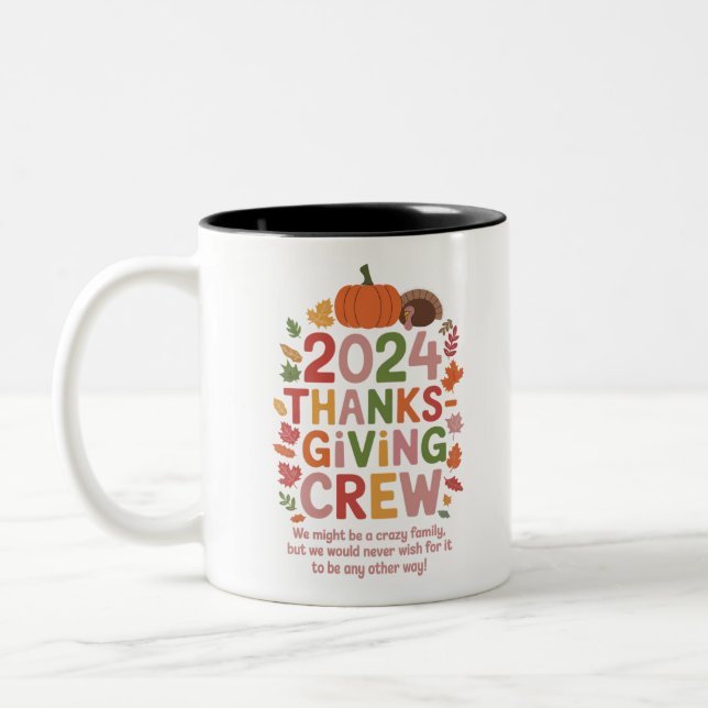 Family Thanksgiving 2024 Crew Turkey Matching Two-Tone Coffee Mug (Left)