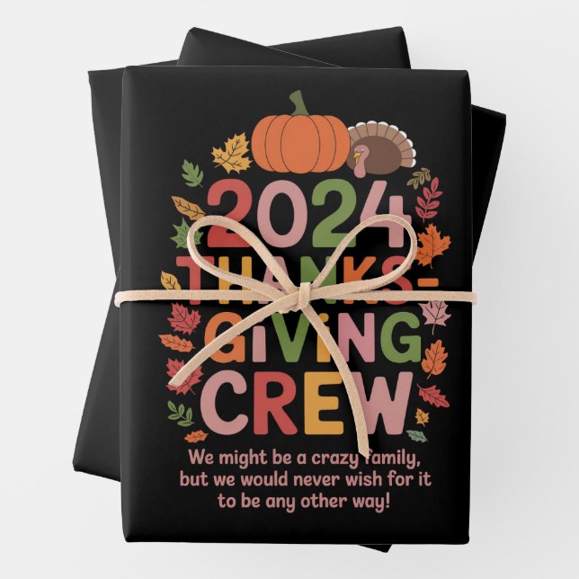 Family Thanksgiving 2024 Crew Turkey Matching Wrapping Paper Sheets (In situ)