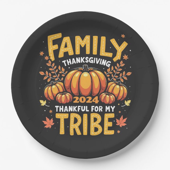 Family Thanksgiving 2024 Thankful for My Tribe Paper Plates (Front)