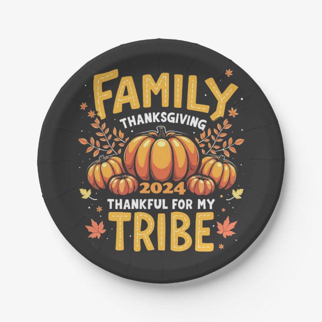 Family Thanksgiving 2024 Thankful for My Tribe Paper Plates (Front)