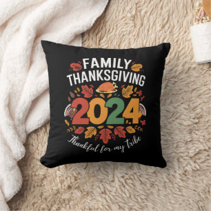 Family Thanksgiving 2024 Thankful For My Tribe Throw Pillow