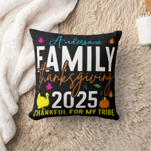 Family Thanksgiving 2025   Editable Turkey  Throw Pillow