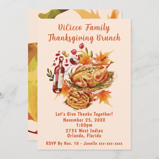 Family Thanksgiving Brunch Invitation (Front/Back)