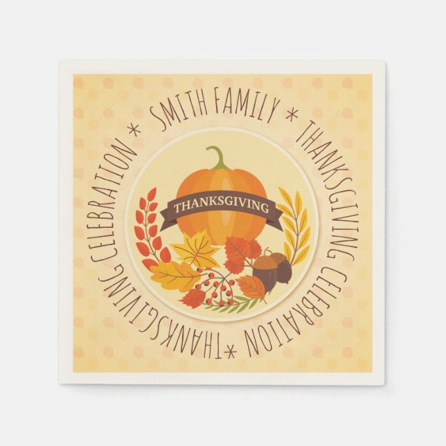 Family.  Thanksgiving Celebration. Custom. Napkins (Front)