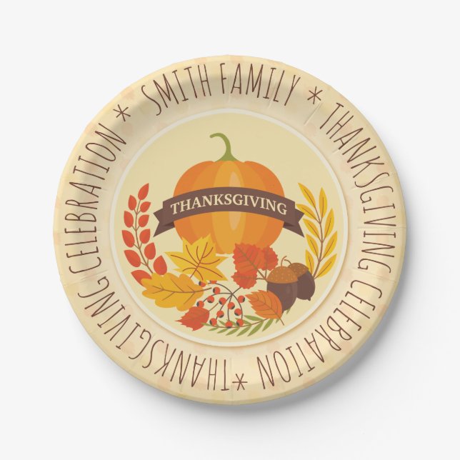 Family.  Thanksgiving Celebration. Custom. Paper Plates (Front)