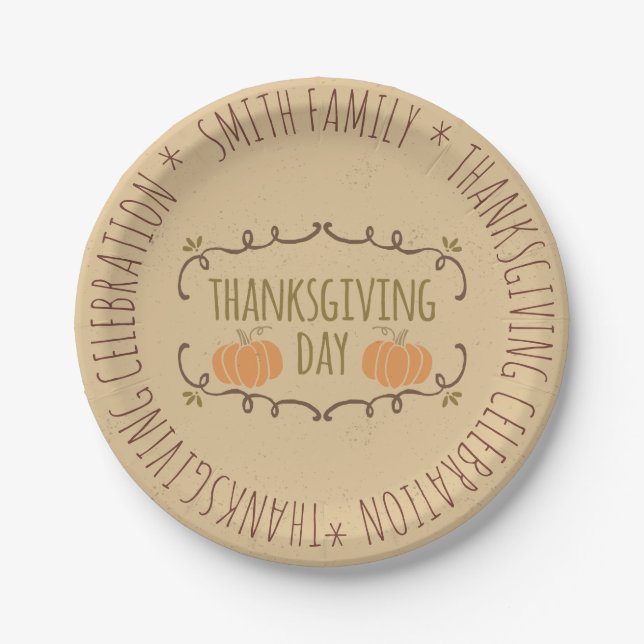 Family.  Thanksgiving Celebration. Custom. Paper Plates (Front)