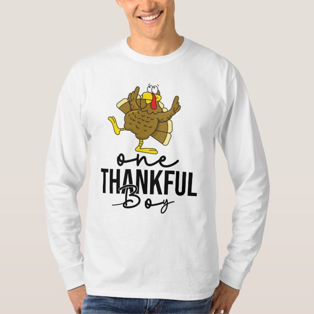 Family Thanksgiving Day Turkey one thankful boy T-Shirt (Front)