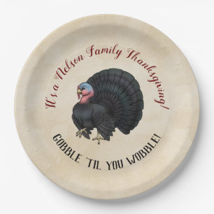 Family Thanksgiving "Gobble "til you wobble!" Paper Plates