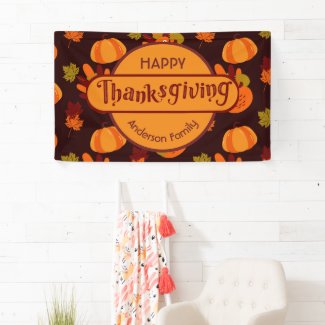 Family Thanksgiving Turkey Pumpkin Autumn Leaves