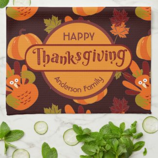 Family Thanksgiving Turkey Pumpkin Autumn Leaves
