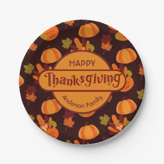 Family Thanksgiving Turkey Pumpkin Autumn Leaves