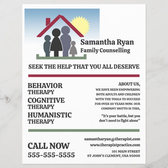Family Therapy Design, Psychotherapist, Therapy Flyer (Front)