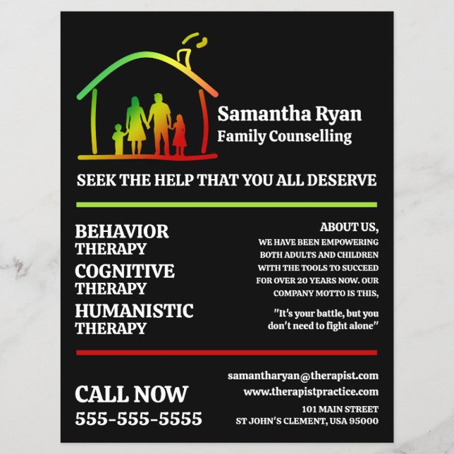 Family Therapy Logo, Psychotherapist, Therapy Flyer (Front)