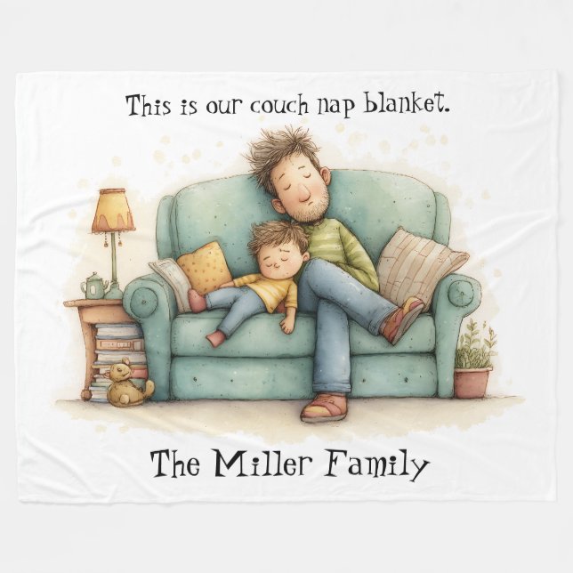 Family "This Is Our Couch Nap Blanket" Throw Fleece Blanket (Front (Horizontal))