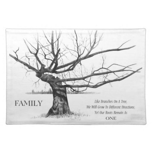 Family Ties Gnarly Tree Pencil Drawing Quote Placemat