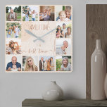 Family Time Abstract Shapes Neutral Photo Square Wall Clock<br><div class="desc">Create your own photo clock with 12 of your favorite pictures. The trendy abstract design of organic shapes, brush strokes and splatters has a neutral color palette in shades of cream beige sand and copper. It is lettered with the wording "family time is the best time" in skinny font typography...</div>