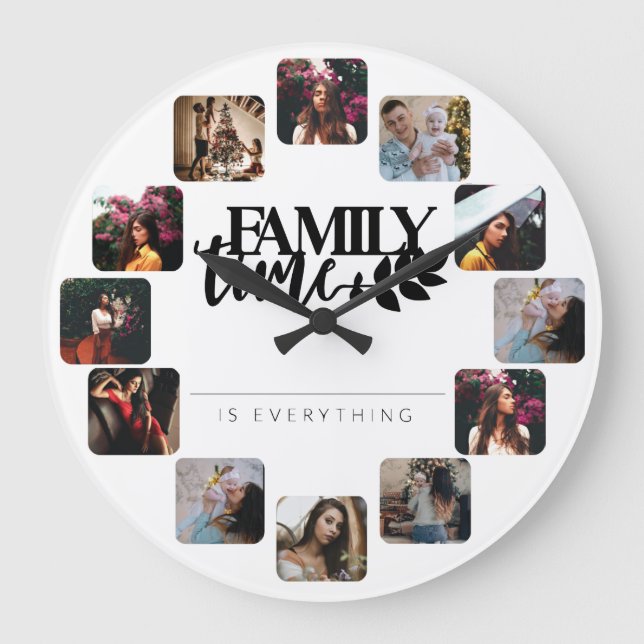 Family Time Is Everything Personalized Photo Quote Large Clock (Front)