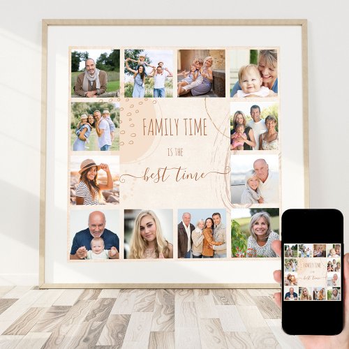Family Time Organic Shapes Neutral 12 Photo Poster