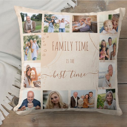 Family Time Organic Shapes Neutral 12 Square Photo Throw Pillow
