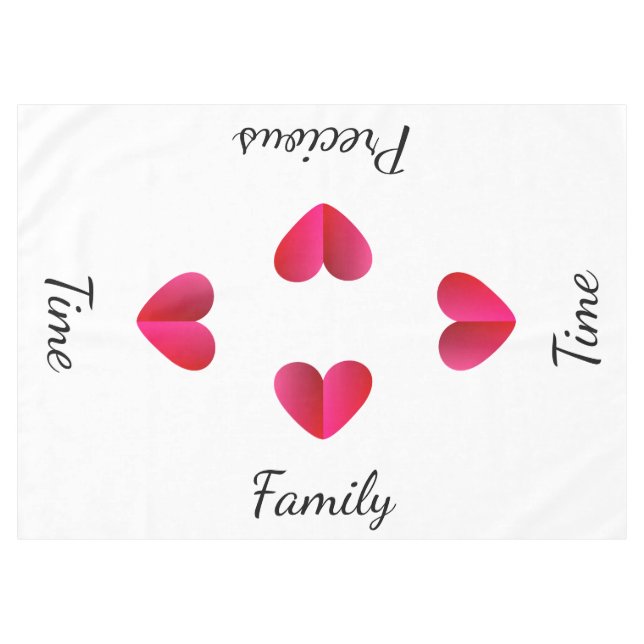 Family Time Precious Time Pink Hearts Tablecloth (Front (Horizontal))