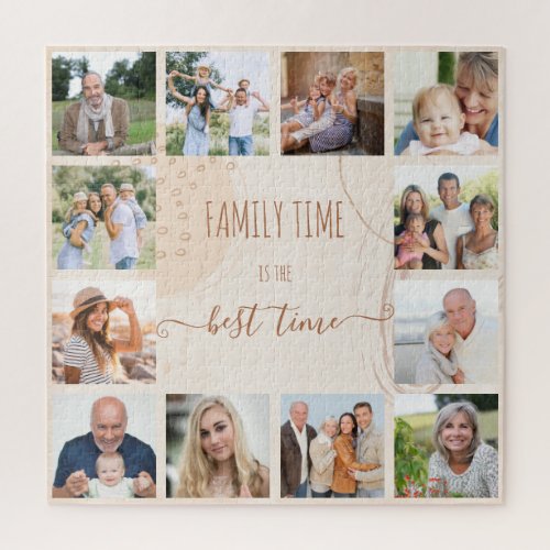 Family Time Quote Organic Shapes 12 Photo Jigsaw Puzzle