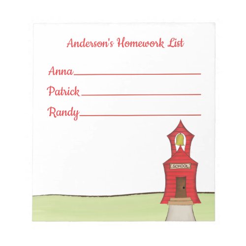 Family To Do List School Personalized Custom Notepad