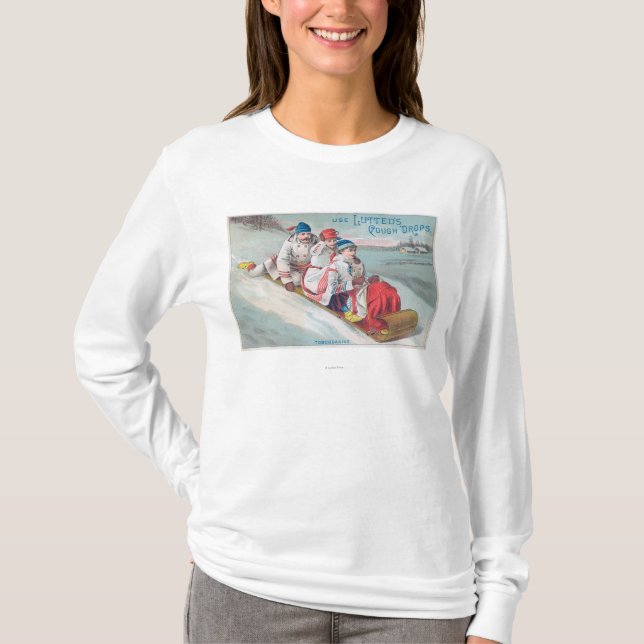 Family Tobogganing and Using Lutted Cough T-Shirt (Front)
